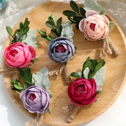 Free-Form Silk Flower Wrist Corsage/Boutonniere/Wedding Bouquet sets -