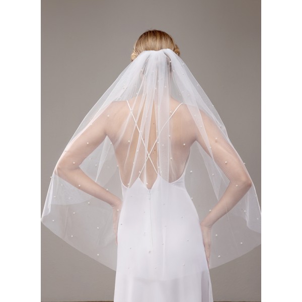 One-tier Cut Edge Elbow Bridal Veils With Faux Pearl