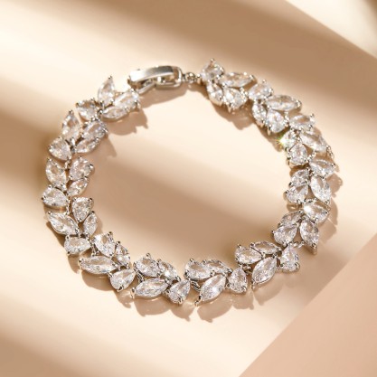 Ladies' Leaves Shaped Alloy With Irregular Cubic Zirconia Bracelets