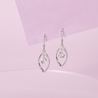 Ladies' Unique Silver With Irregular Cubic Zirconia Earrings