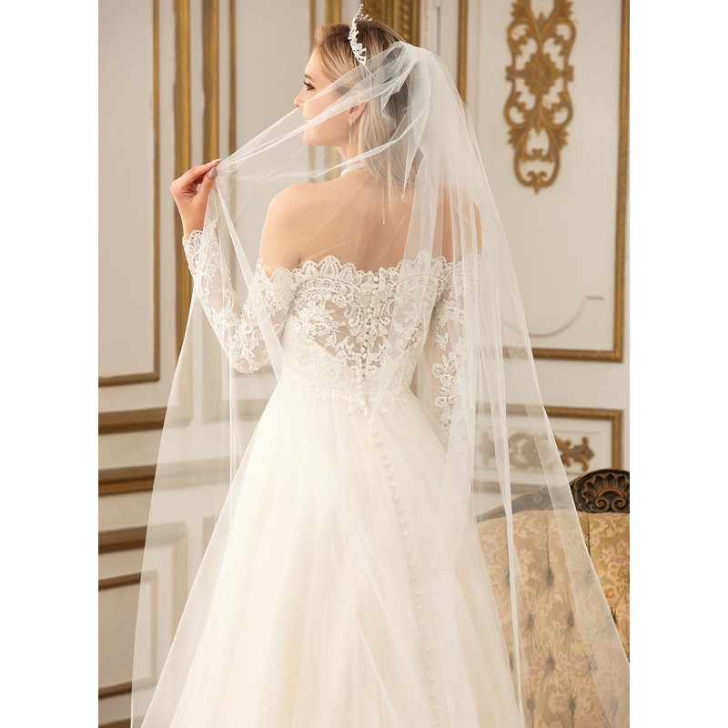 One-tier Lace Applique Edge Cathedral Bridal Veils With Lace