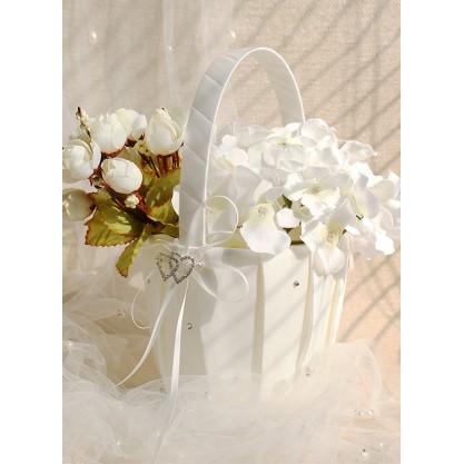 Flower Girl Satin Flower Basket With Ribbon