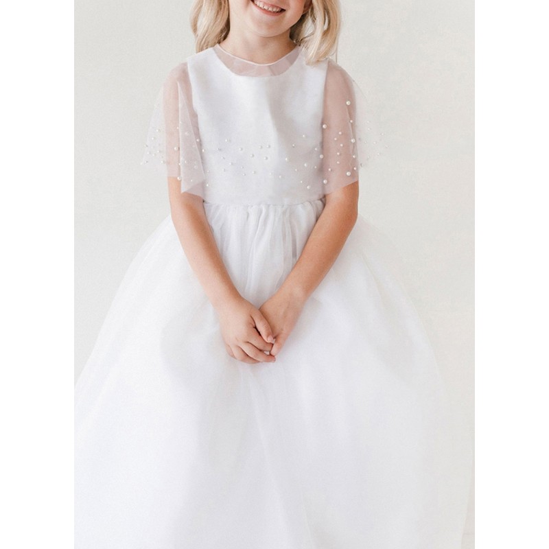 Flower Girl Tulle/Imitation Pearls Wraps With Beading