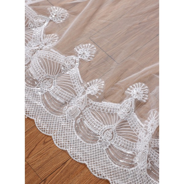 One-tier Sequin Trim Edge Cathedral Bridal Veils With Sequin/Lace