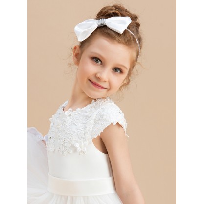 Flower Girl Satin/Polyester Fenduchs With Rhinestones