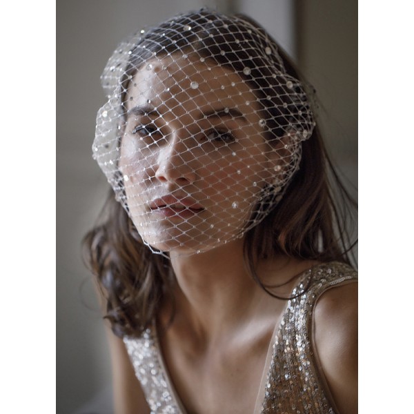 One-tier Birdcage Veils With Rhinestones