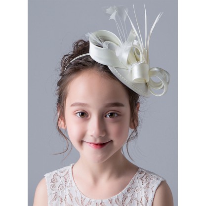 Flower Girl Satin/Feather Fenduchs/Hats With Feather/Ribbons