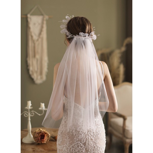 One-tier Cut Edge Elbow Bridal Veils With Lace