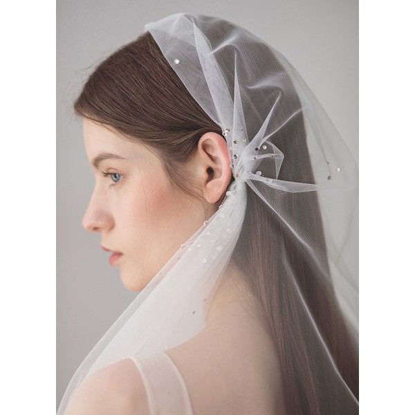 One-tier Cut Edge Fingertip Bridal Veils With Rhinestones