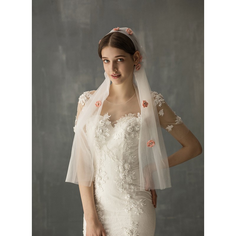 One-tier Cut Edge Elbow Bridal Veils With Lace