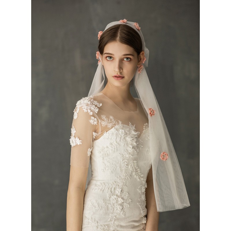 One-tier Cut Edge Elbow Bridal Veils With Lace