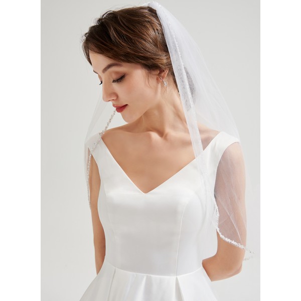 One-tier Pearl Trim Edge Elbow Bridal Veils With Beading/Sequin