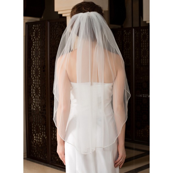 One-tier Fingertip Bridal Veils With Beaded Edge